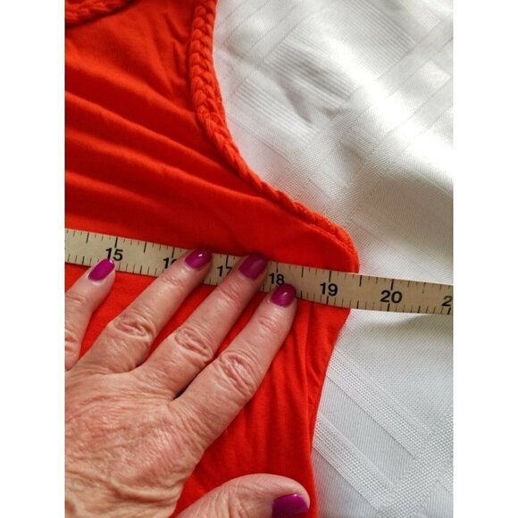 Neiman Marcus Tank Tunic Top Solid Orange Knit Self Fabric Braided Trim Women L - Picture 8 of 9